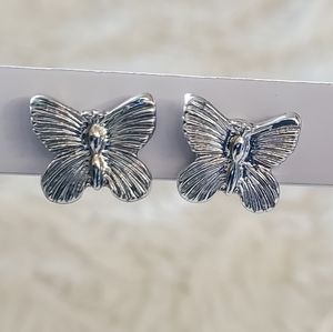 Girls Silver Tone Butterfly post earrings